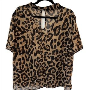 SHEIN | Leopard Print Choker Neck Sheer Blouse 2XL